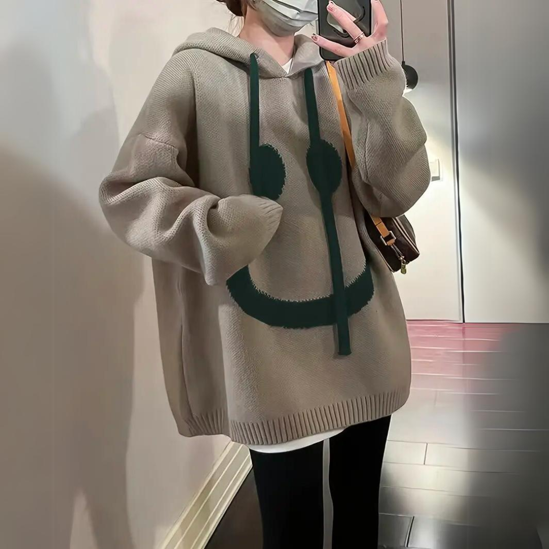 Dam Hoodie Smiley Tryck Mjukt Material 2