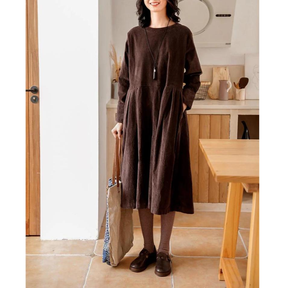 Kvinnors Avslappnad Klänning Mjuk Bomullsmix-2