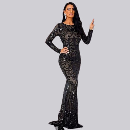 Dam Aftonklänning Lång Med Paljetter För Formella Evenemang-4