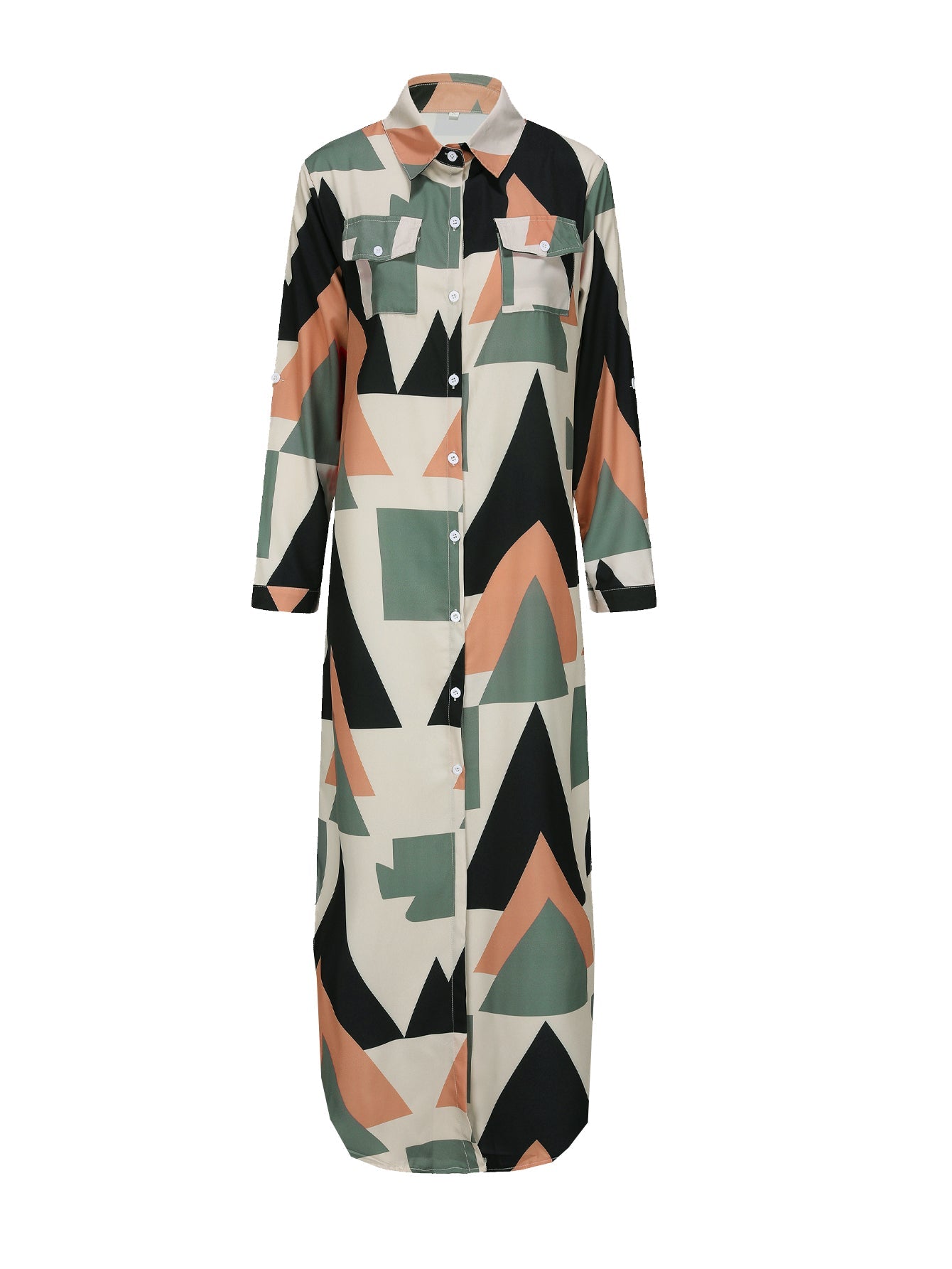 Dam Klänning Långärmad Asymmetrisk Polyester Mönstrad-3