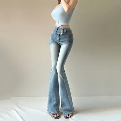 Variant image for Dam Jeans Hög Midja Casual Schlagjeans i Mjuk Bomull-1