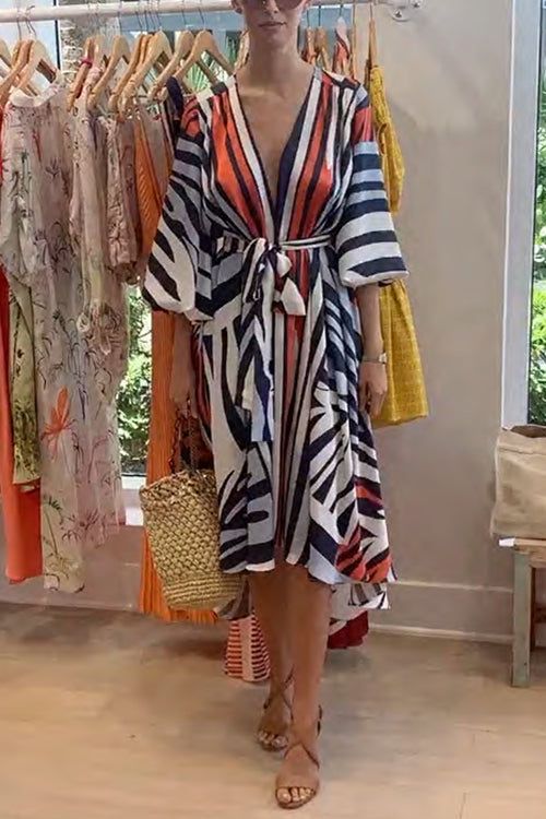 Damklänning V-ringning Lanternärm Bomull Polyester Fina Dam Klänningar-2