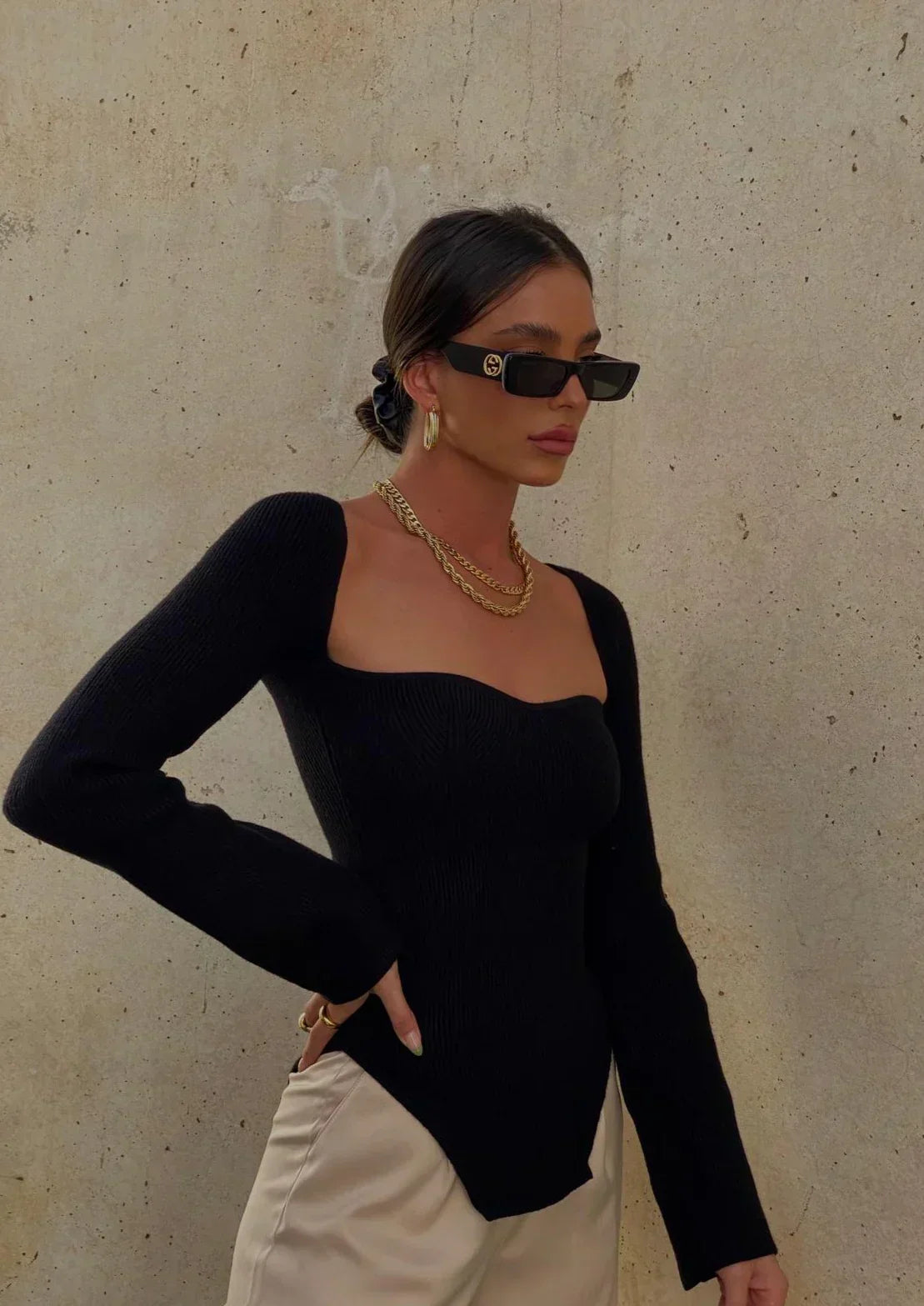 Variant image for Kvinnors Topp Fyrkantig Halsringning Stretchmaterial-2