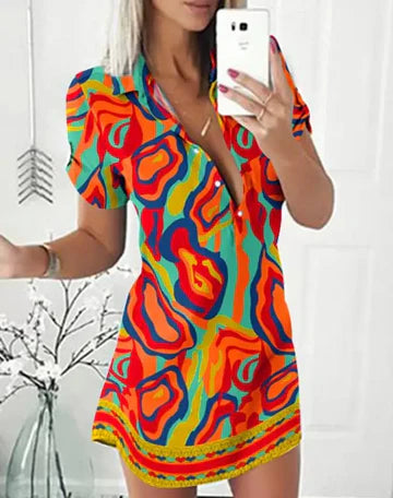 Variant image for Kvinna Miniklänning Tryckt Lätt Material Luftigt-5