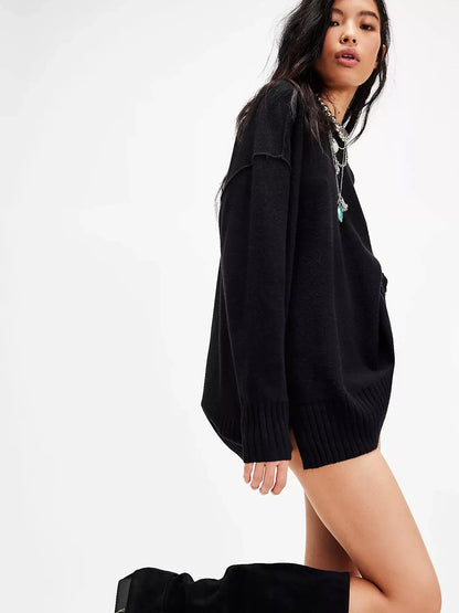 Dam Stickad Klänning med Elegant Toppkant och Graciös Silhuett-3