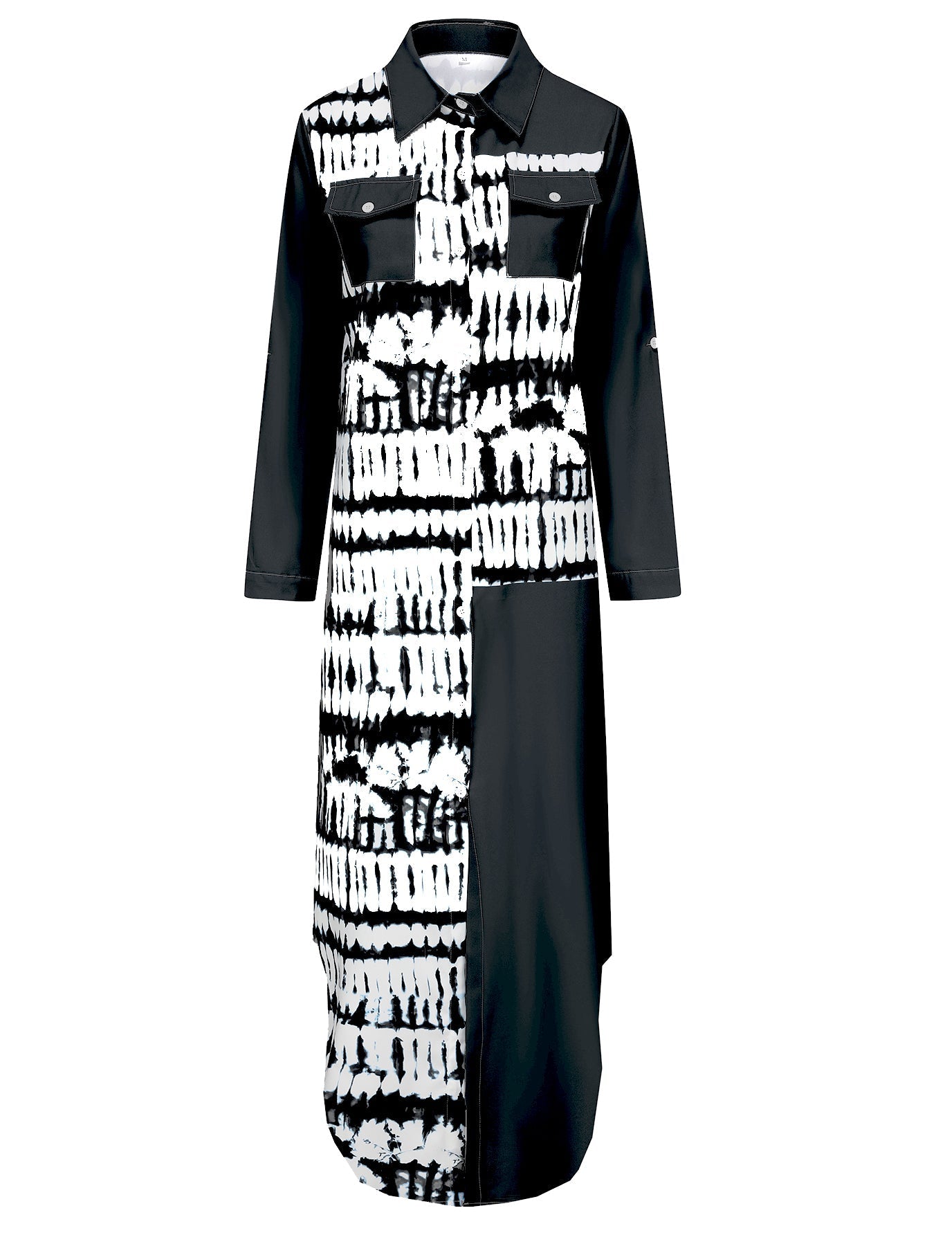 Damklänning med Skjortkrage och Långa Ärmar i Polyester Färgblock-3