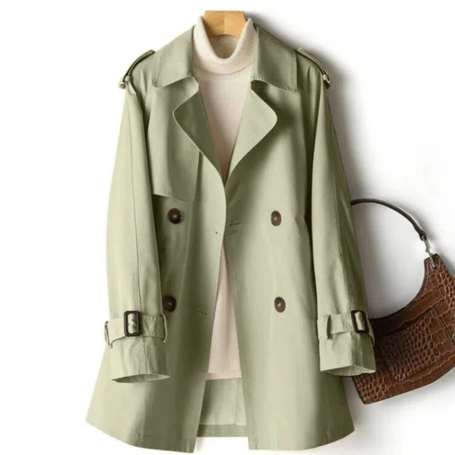 Damjacka Trench Coat Casual Hållbart Tyg-6