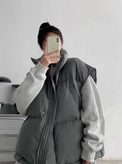 Dam Ärmlös Väst med Upphöjd Krage och Dolda Knappar Högkvalitativt Tyg-1