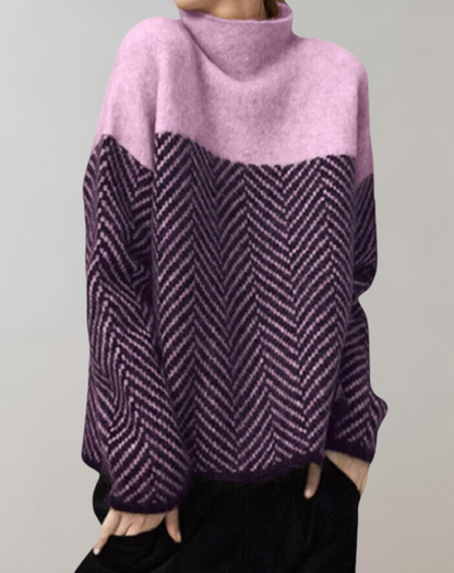 Stickad Dam Tröja med Halvrullkrage och Filigranmönster – Vintage Akryl i Jordnära Nyanser, S-XL 2