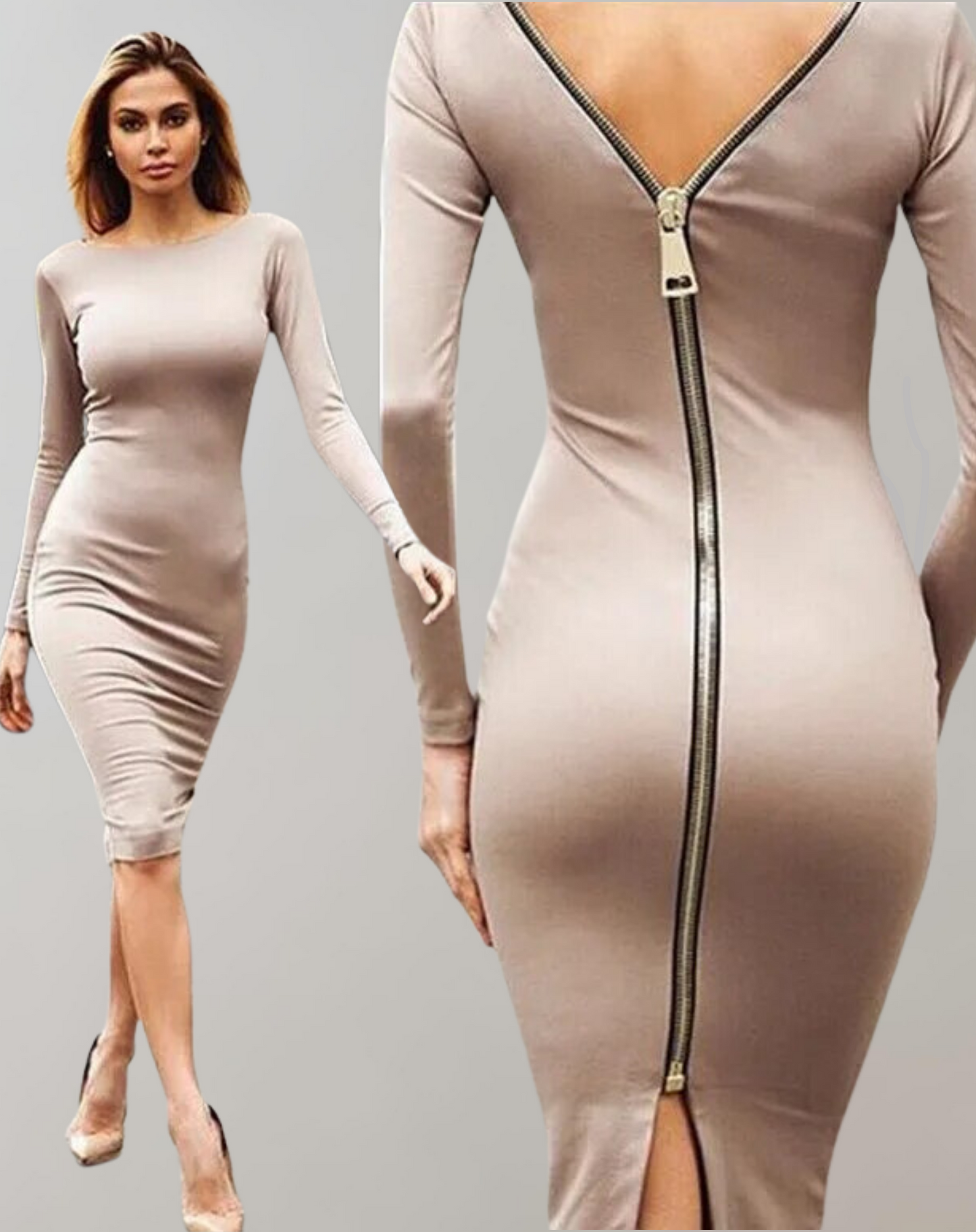 Variant image for Långklänning Dam med Bakre Sidospår och Långa Ärmar i Andningsbart Tyg-1