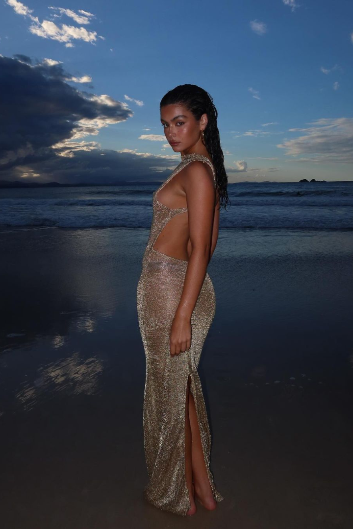 Kvinnors Klänning Ryggfri Slits Mjukt Tyg Dekorationer-3