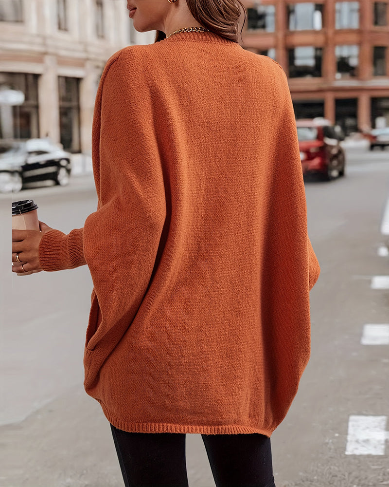 Dam Lång Kofta Cardigan i Mjuk Material med Dolmanärmar-3