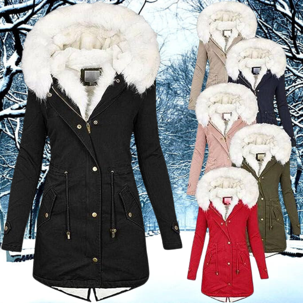 Dam Kappa med Huva och Avtagbar Pälskrage Polyester och Bomull-2