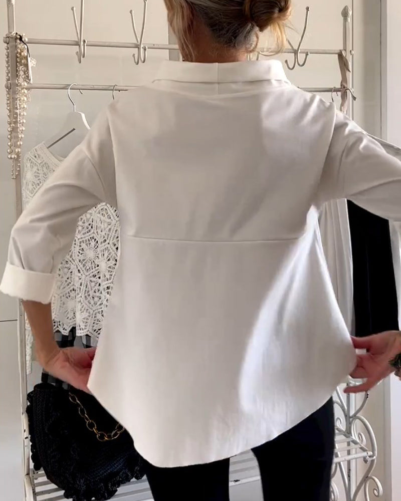 Dam Blus Hög Krage Andningsbart Tyg Mångsidig Design-4