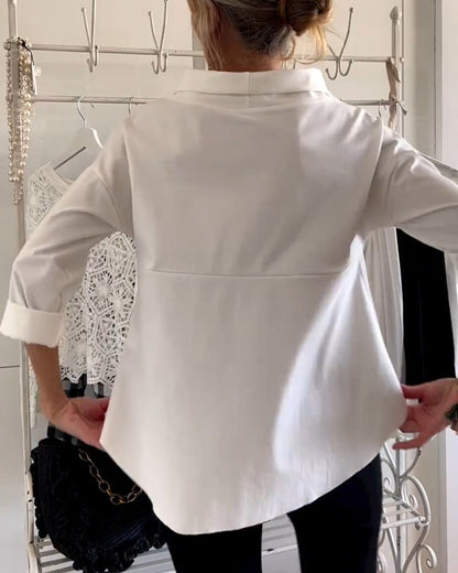 Dam Blus Hög Krage Andningsbart Tyg Mångsidig Design-4