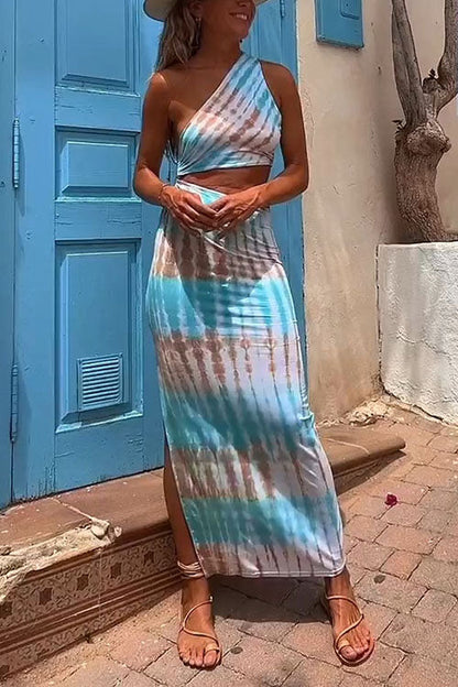 Dam Maxiklänning Axellös Batik i Bomull och Polyester för Sommar-2