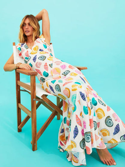 Maxiklänning Dam Blommönster V-ringning 100% Polyester Lång Klänning Sommar 2