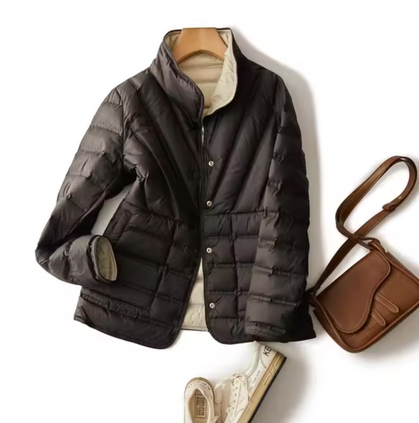 Kort Dunjacka Dam Vändbar Fylld med 90% Vit Anddun-2