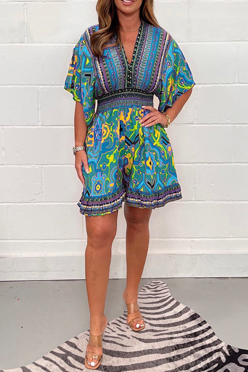 Damklänning V-ringad Hög Midja Bred Ben Bomull och Polyester-2