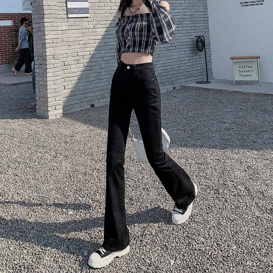 Dam Byxor Hög Midja Elastiska Snygga Byxor med Resår i Midjan 2