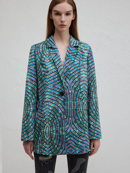 Dam Kontorsdräkt Abstrakt Mönster 100% Polyester Lång Ärmar Asymmetrisk Nederkant-3