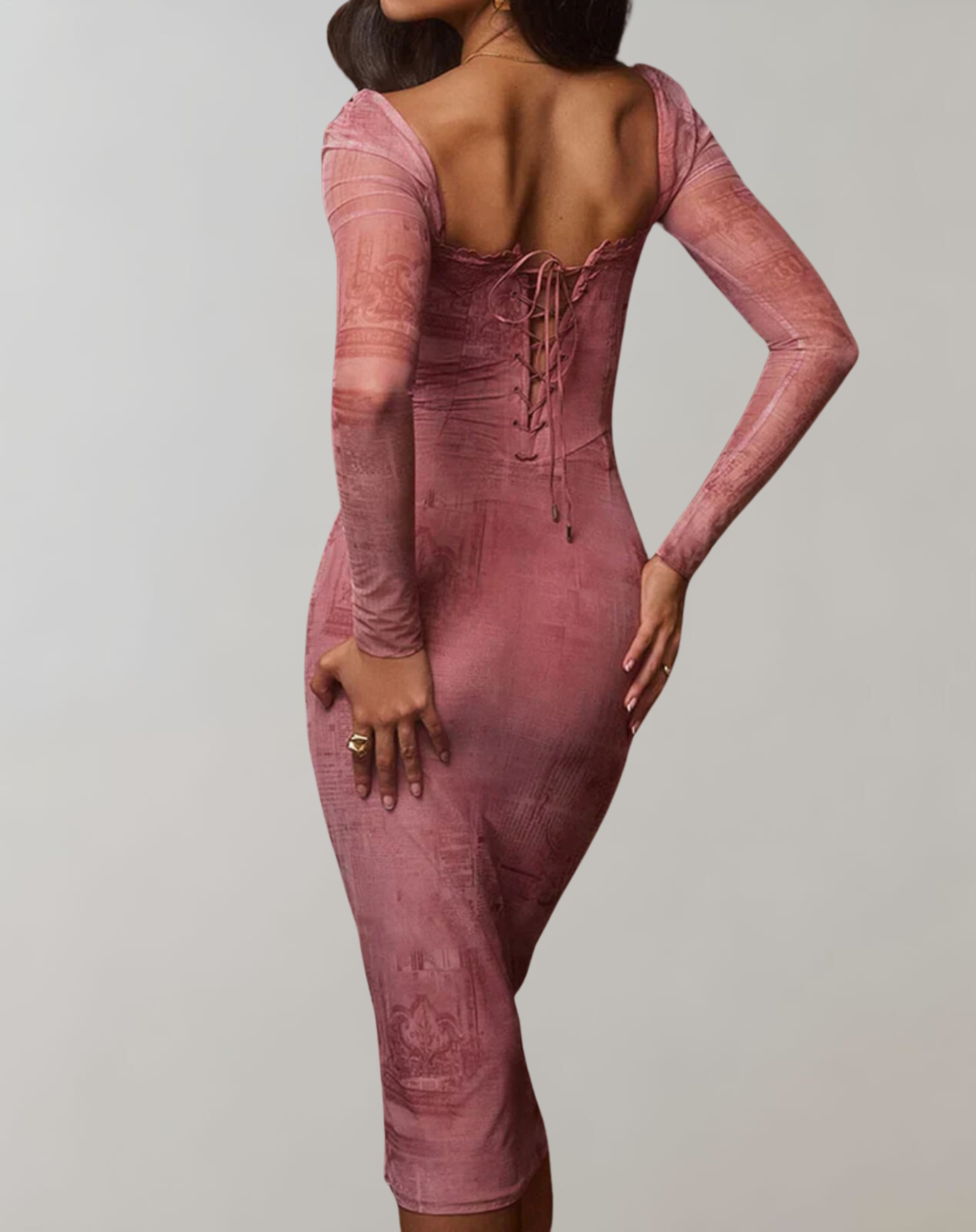 Kvinna Långärmad Klänning Mjuk Stretch Nät 3