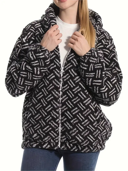 Dam Termomantel Lång Artificiell Päls Grafiskt Tryck-3