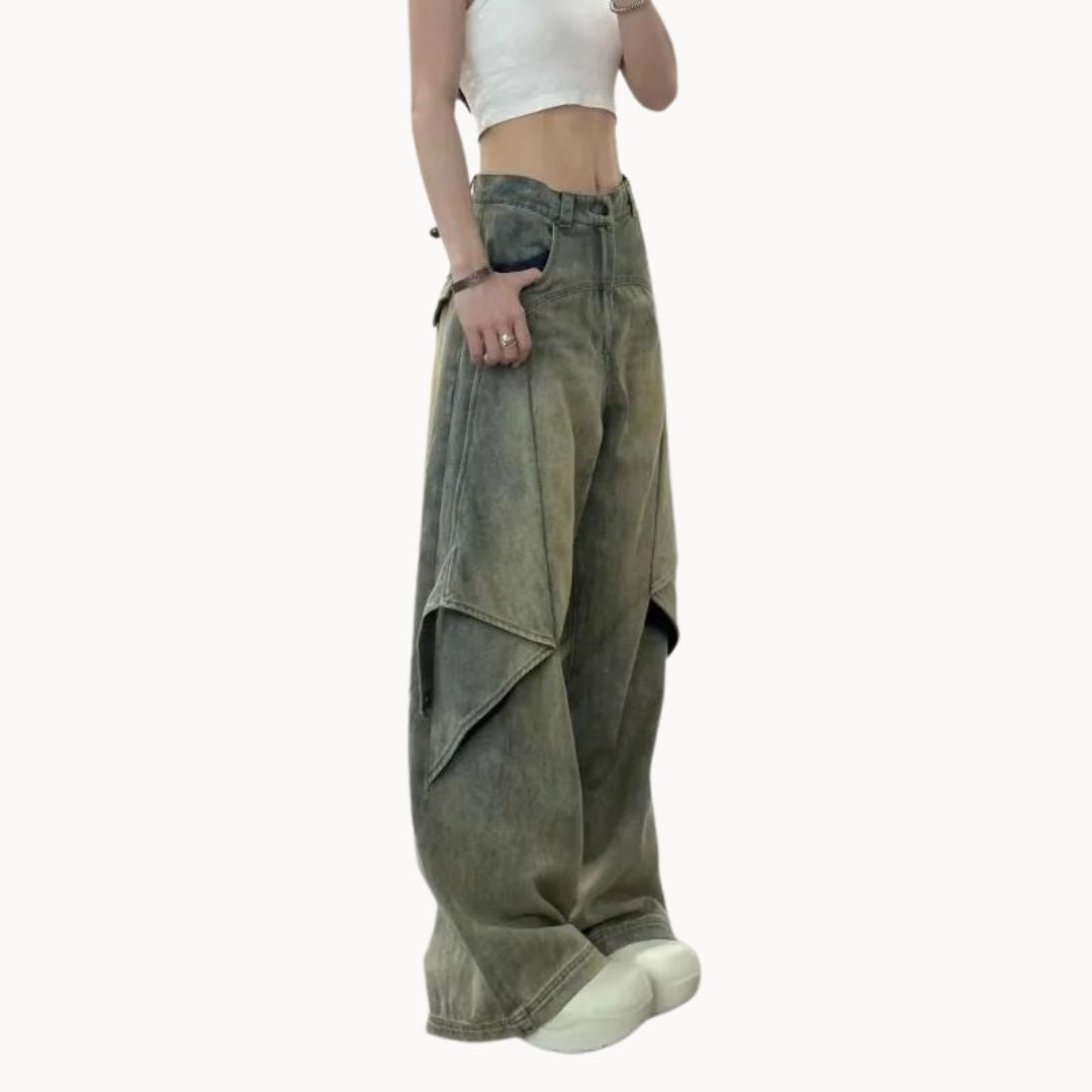 Dam Baggy Jeans Flerskiktad Bomull-5
