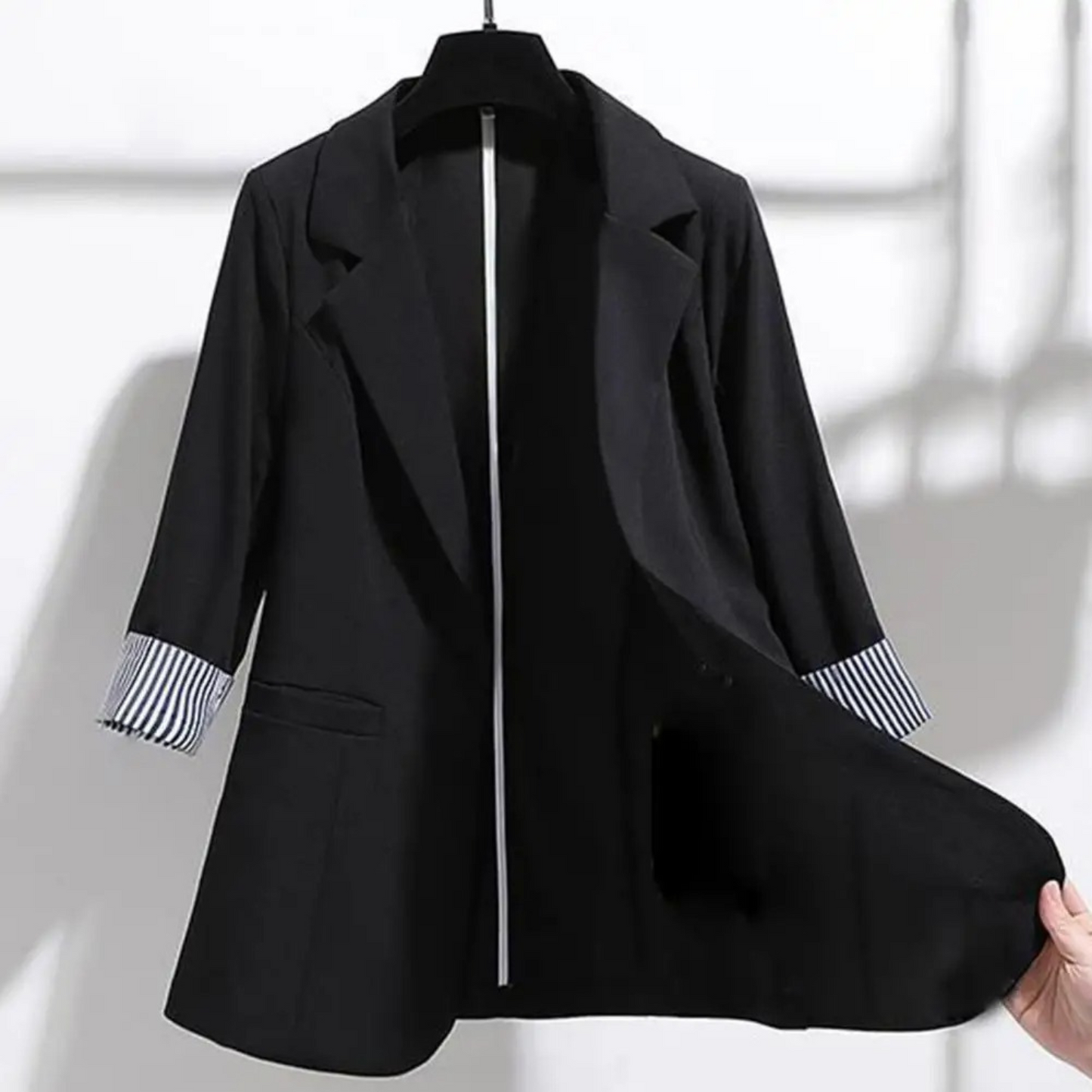 Dam Blazer Randig Lapptäckshylsa Högkvalitativt Tyg-3