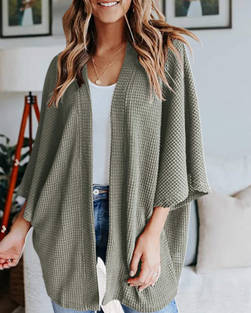 Ribbad Cardigan Dam med 3/4 Ärmar i Polyester – Elegant och Bekväm för Vardagsbruk 9