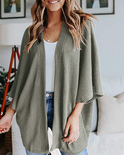 Ribbad Cardigan Dam med 3/4 Ärmar i Polyester – Elegant och Bekväm för Vardagsbruk 9