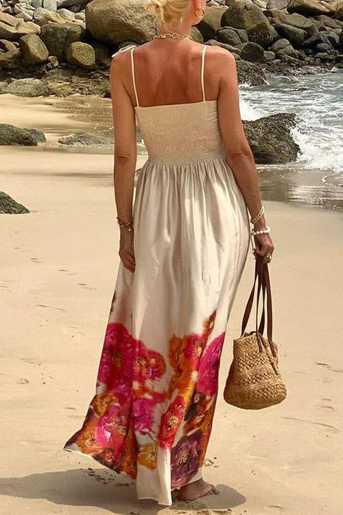 Maxiklänning Dam Blommig Cami Lång Maxi Klänning för Sommar-2