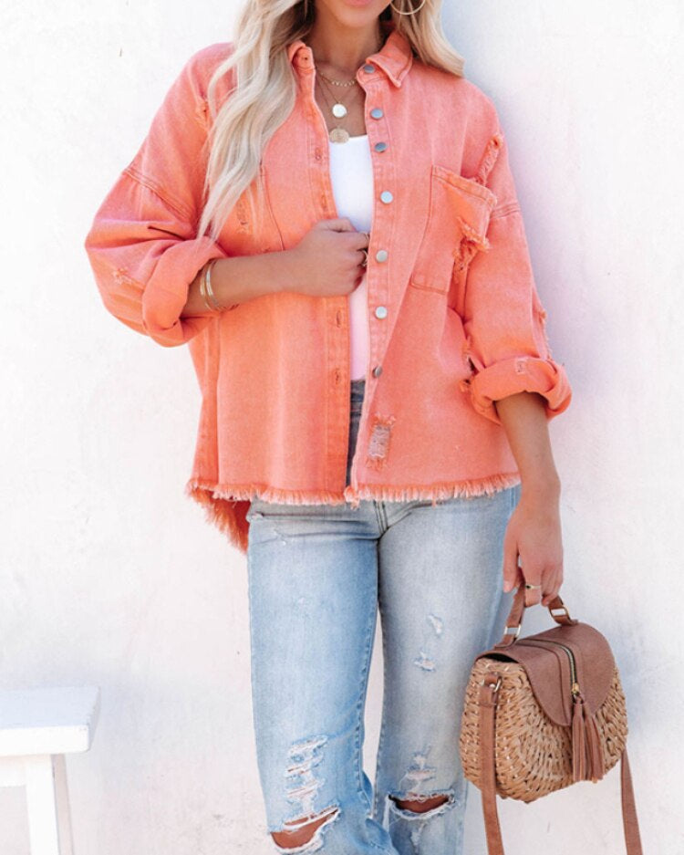 Dam Skjorta Överdimensionerad Denim Stylish Komfort-2