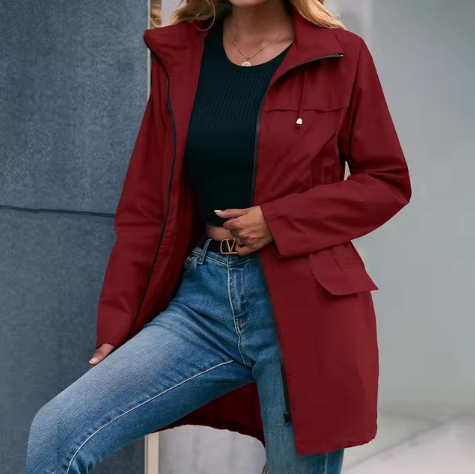 Variant image for Damjacka Casual Halvlång med Huva Polyester för Utomhusaktiviteter-9