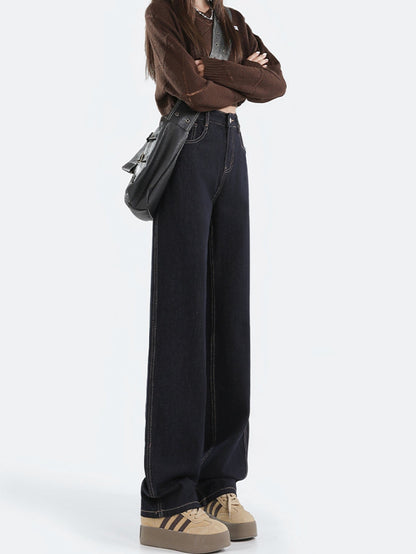 Kvinnors Löst Högmidjade Denimbyxor Golvlängd Bomull-4