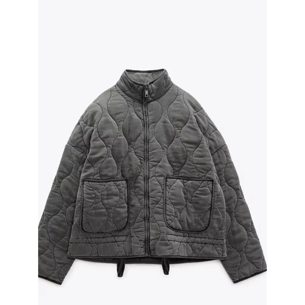Dam Lång Vinterjacka Vintage Stil Högkvalitativt Tyg 6