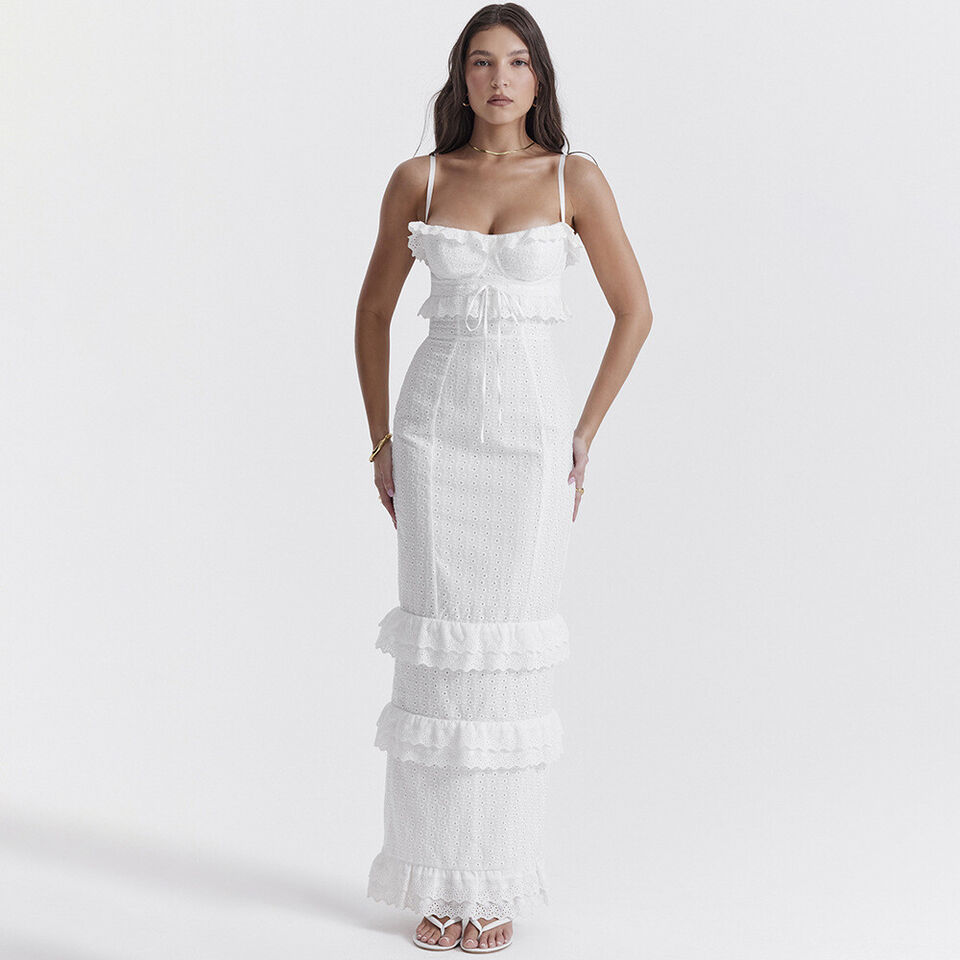 Maxikleid mit Broderie und Ruffles – Fließende Silhouette für Sommerfeste, Perfekt für Hochzeit und besondere Anlässe 2