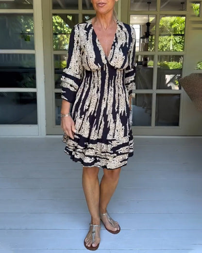 Damklänning V-Hals 3/4 Ärmar Vintage Stil Polyester-5