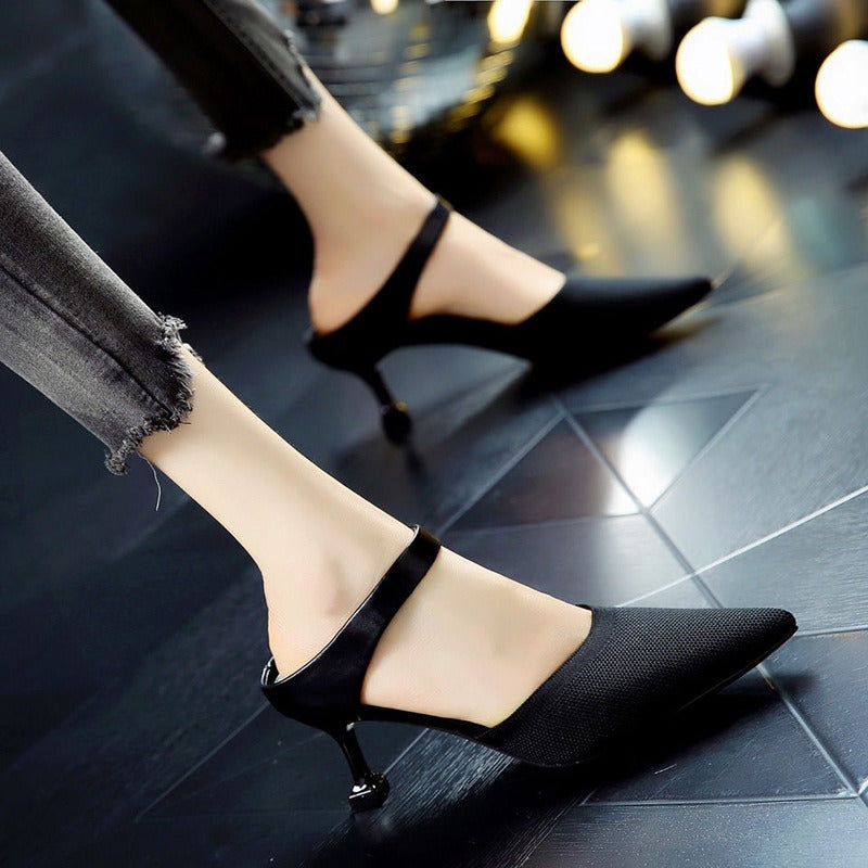 Stiletto Sandaler Dam med Hög Klack och Stickad Design – Syntetisk Material i Flera Färger 8