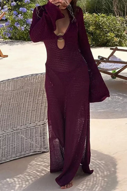 Maxiklänning Dam V-Hals Virkat Strandplagg sommar Bomull Polyester-2