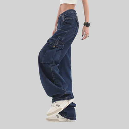 Dam Jeans Hög Midja Vida Ben Vintage Denim för Kvinnor – Trendig och Komfortabel Passform 4