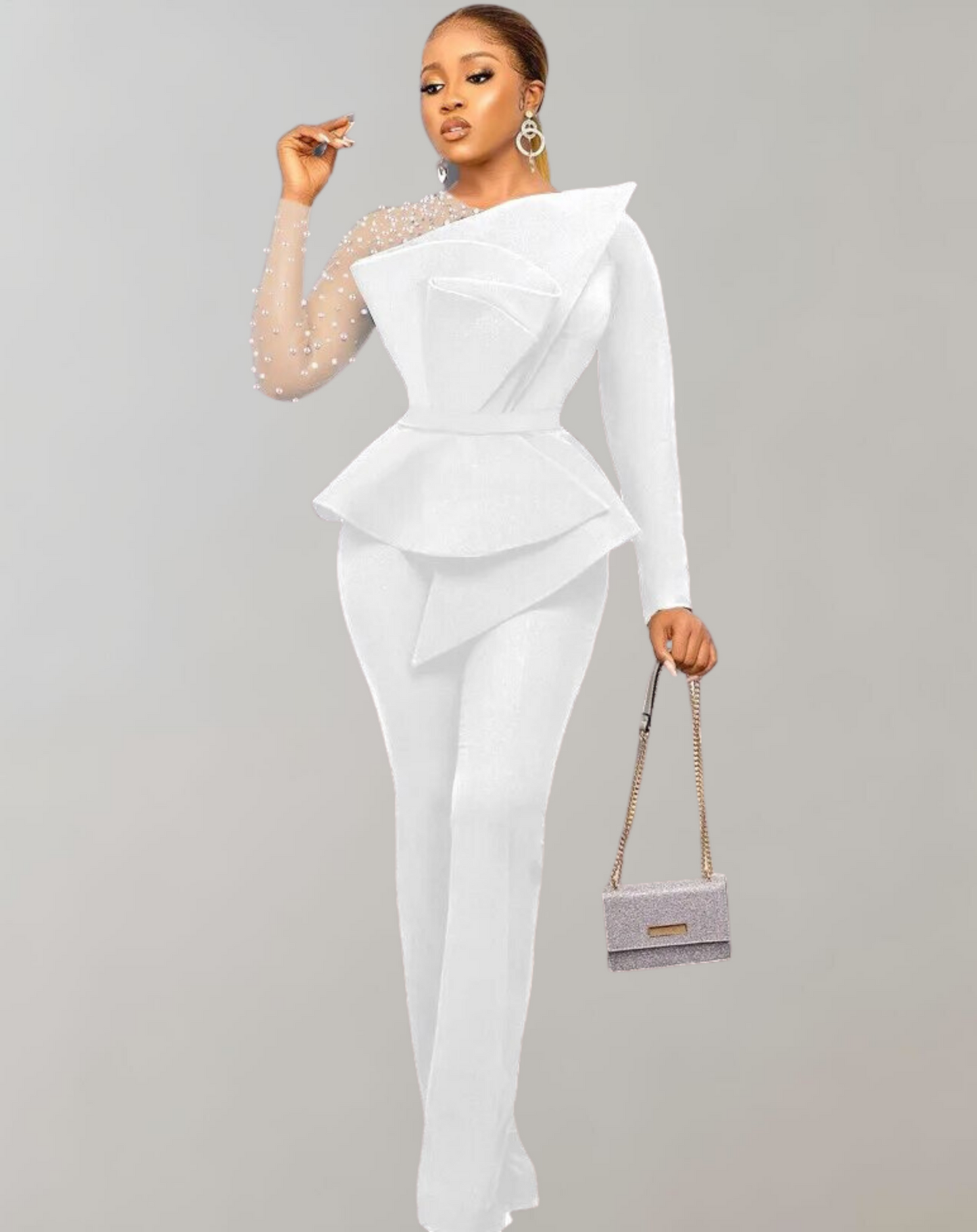 Dam Skjorta Långärmad Vintage Pärlmesh 3