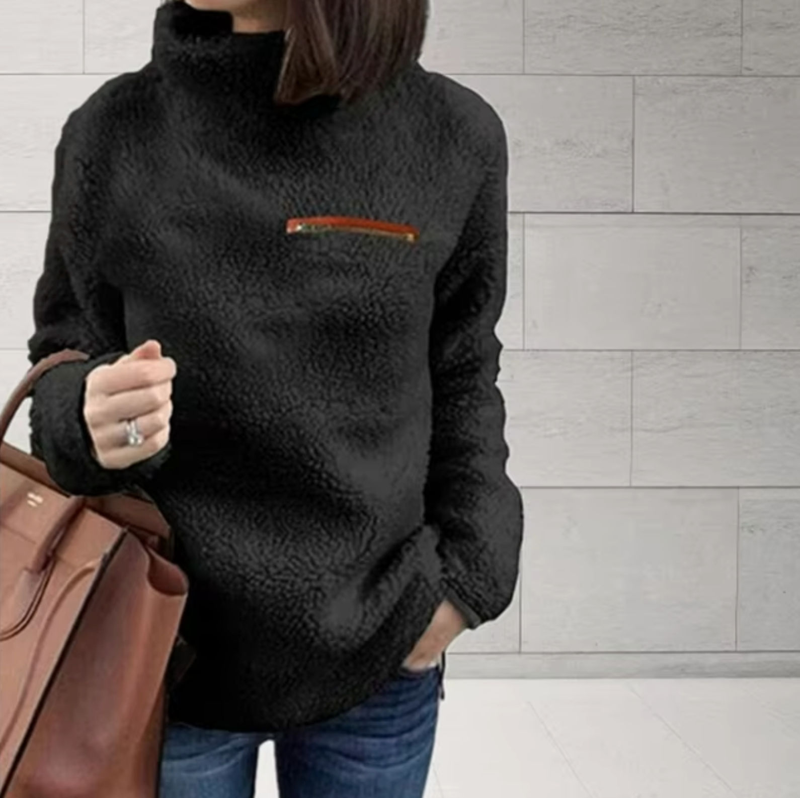 Variant image for Dam Turtleneck Tröja Mjuk Plysch Figurnära Design med Dragkedja-6