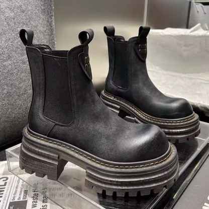 Dam Stövlar Plattform Läder Grov Sula-2