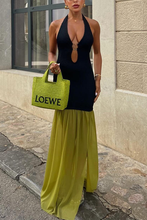 Maxiklänning Dam Utsvängd Bak med Utskärningar och Volanger i Bomull och Polyester-2