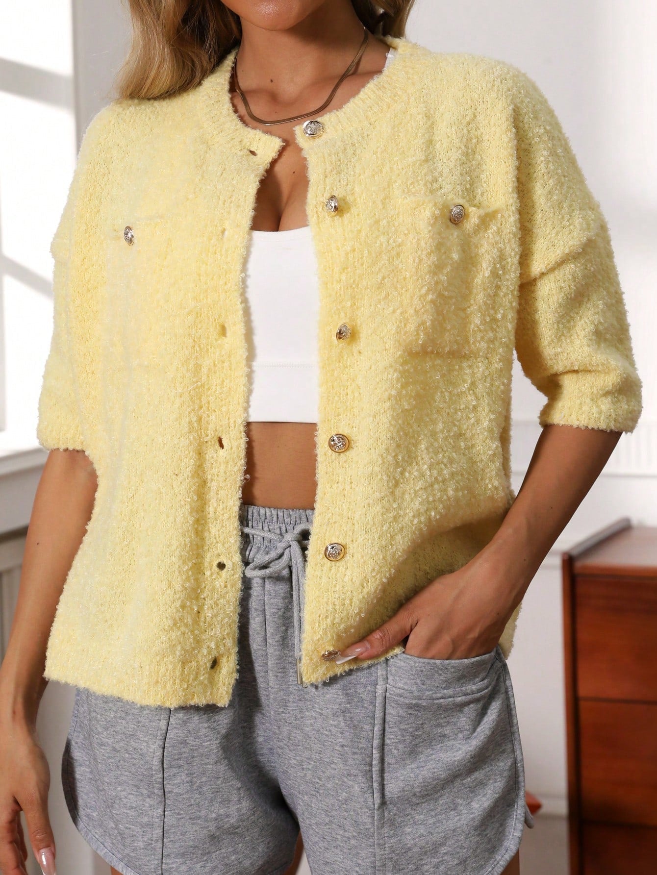 Dam Cardigan Knappdesign Mjuk Polyester-2