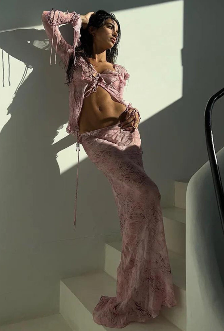 Dam Set Strandkjol Långärmad Topp Lätt Material-2