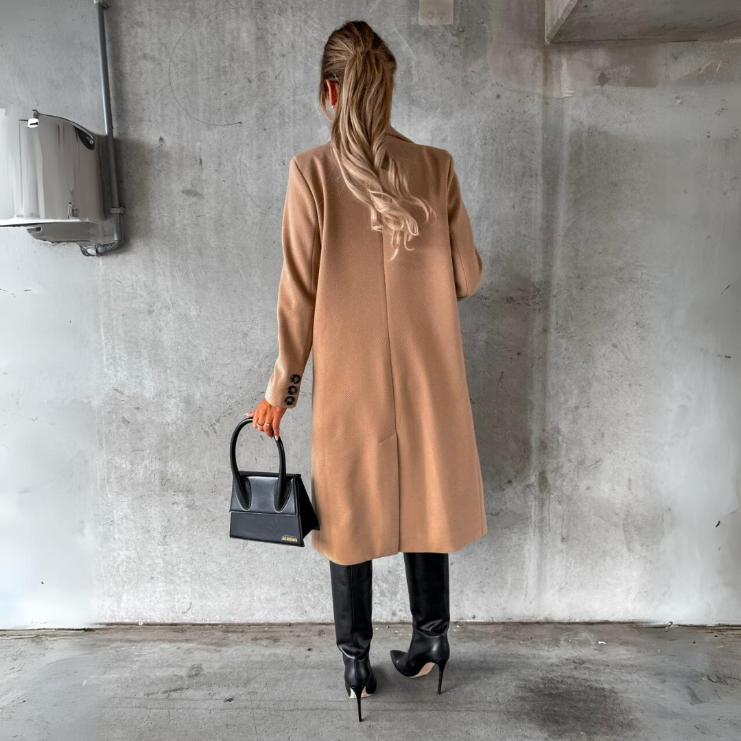 Elegant Vindjacka för Dam i Ullblandning med Dubbelram och Lapel - Vindavvisande Jacka för Alla Tillfällen 4