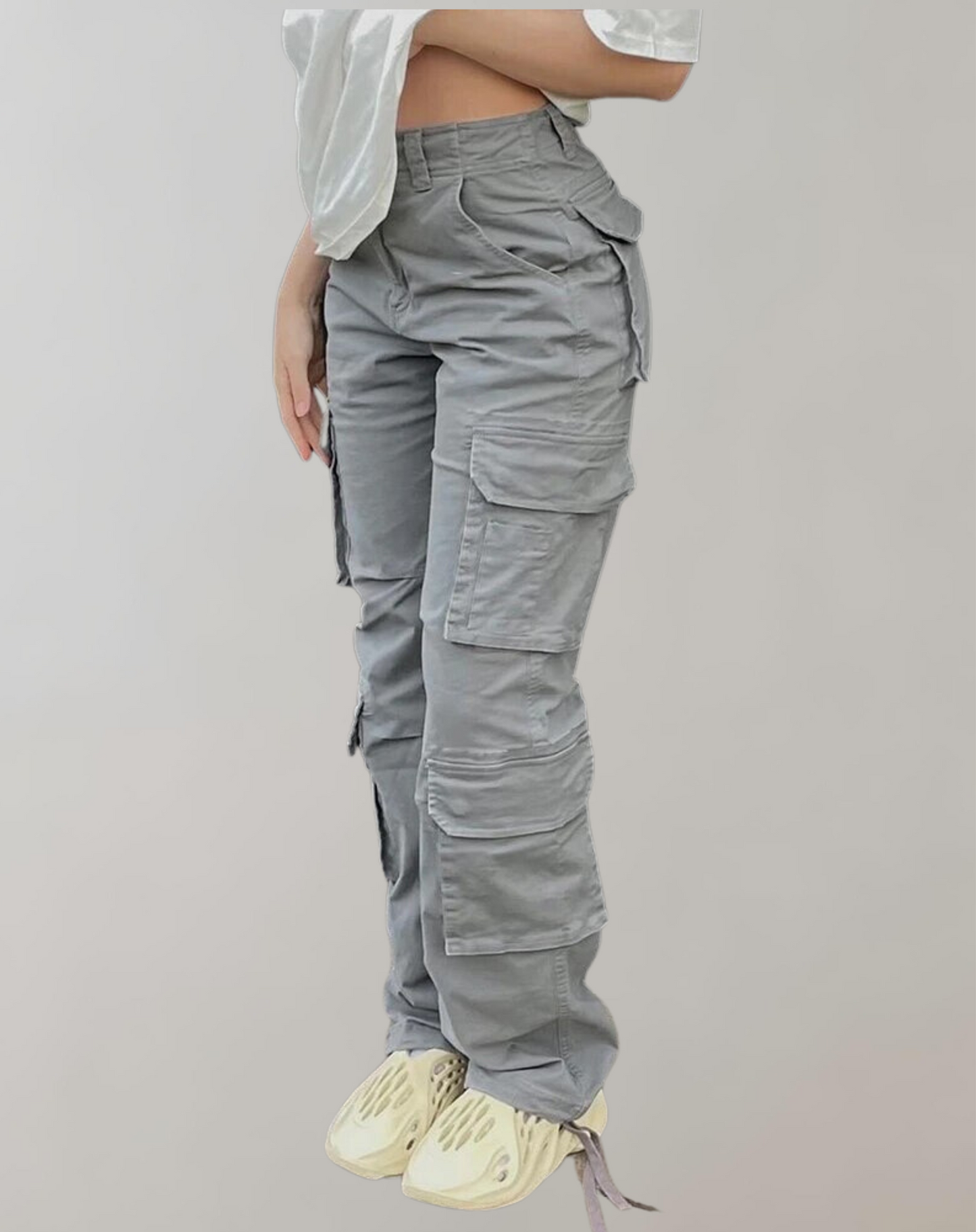 Dam Cargo Byxor Hög Midja Baggy Denim Snygga Byxor 4