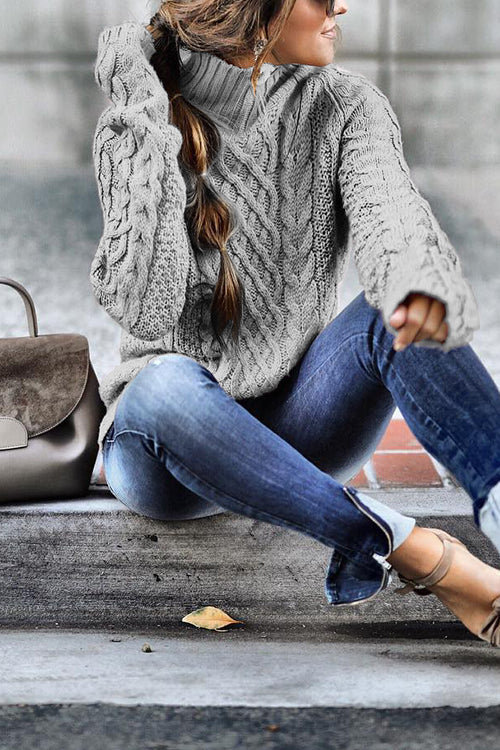 Variant image for Dam Stickad Mockneck Tröja Kabelstickad Akryl Polyester-5